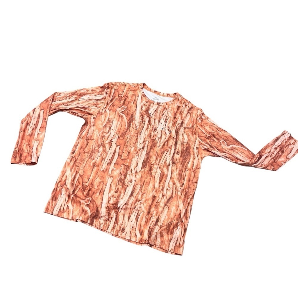 Fintech Orange Driftwood Pattern Long Sleeve Fishing Jersey XL
